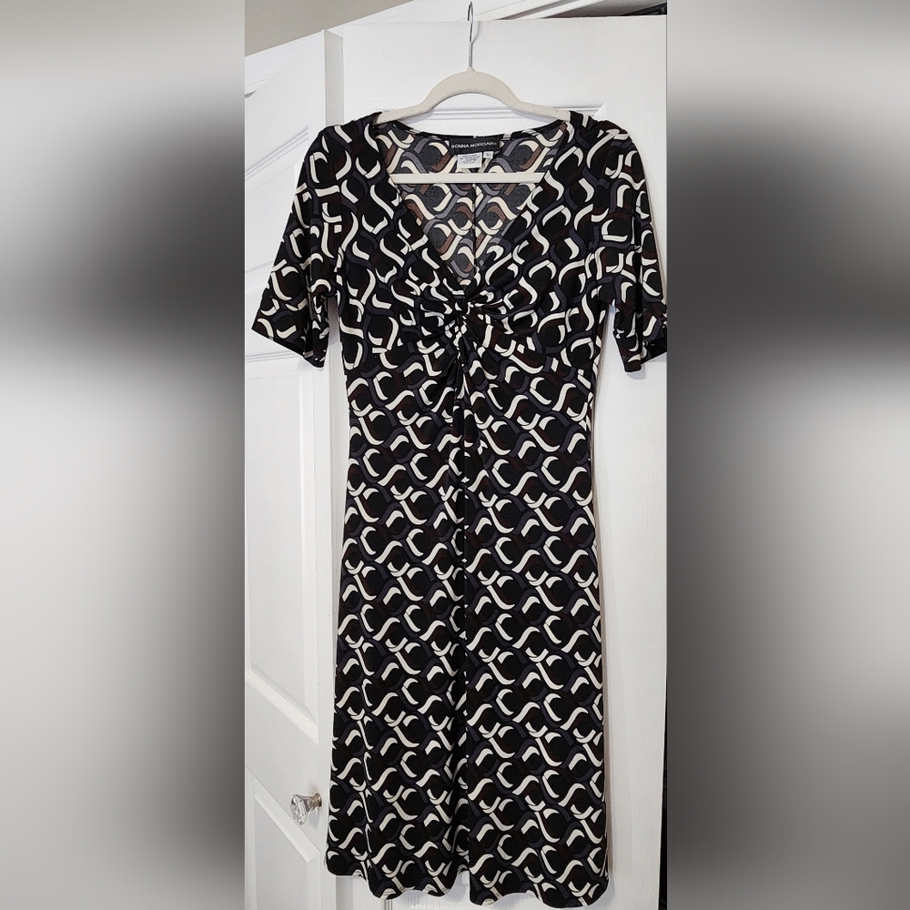 Donna Morgan Womens Midi Dress Short Sleeve Black, Cream, Maroon, Gray Sz 10